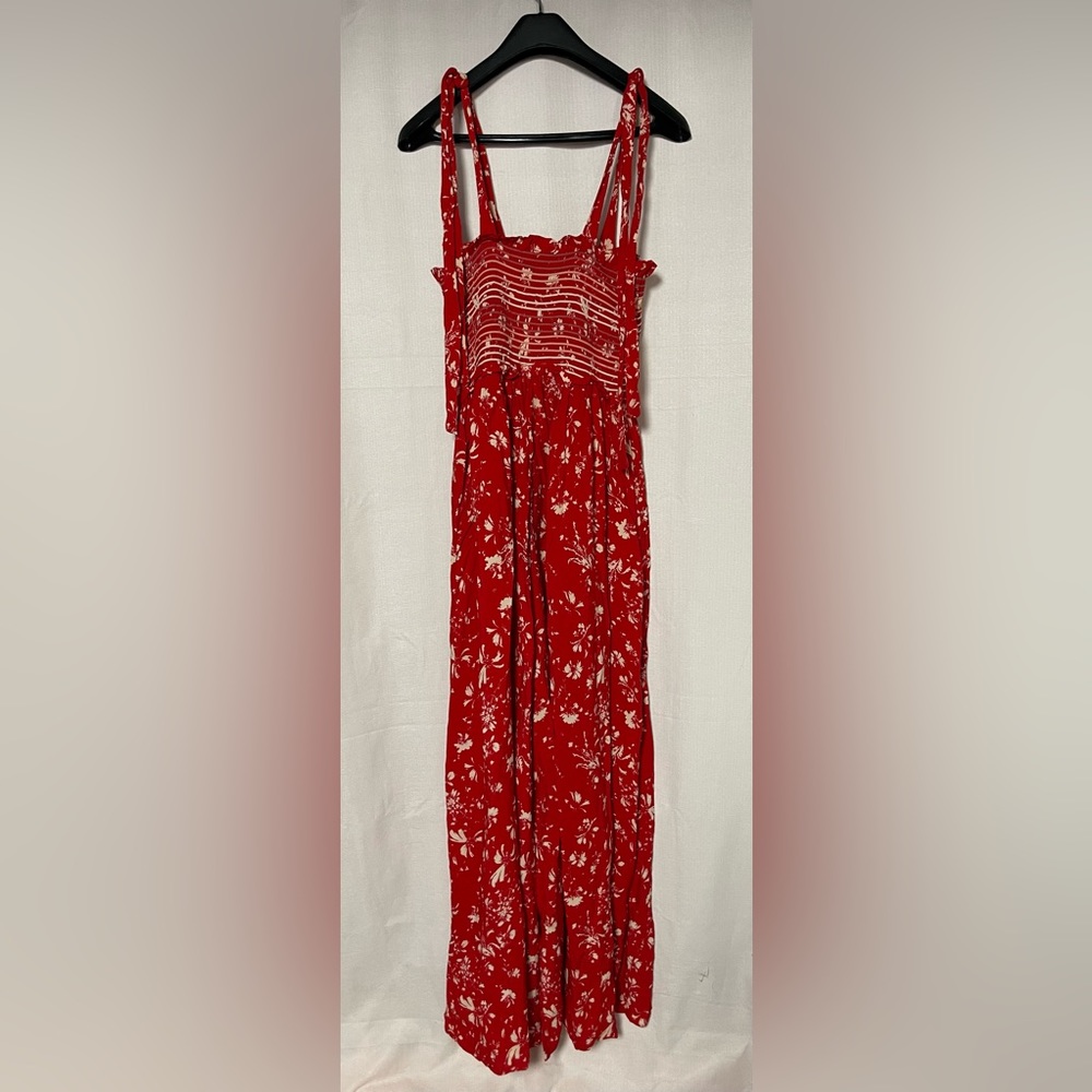 Free People Color My World Red Floral Jumpsuit Women’s XS